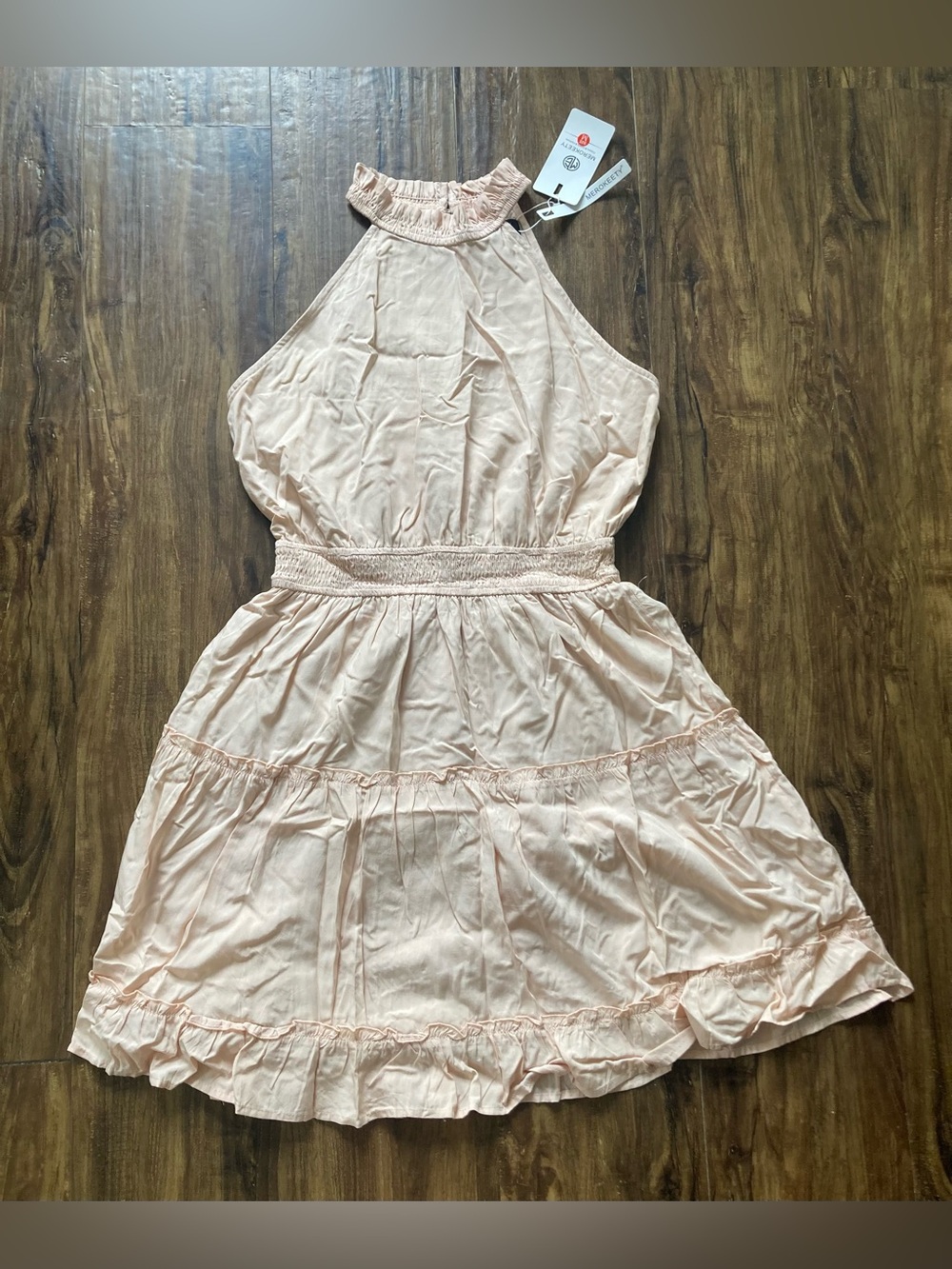 Merokeety Smocked Waist Halter Mini Dress in Cream Women’s Size Medium